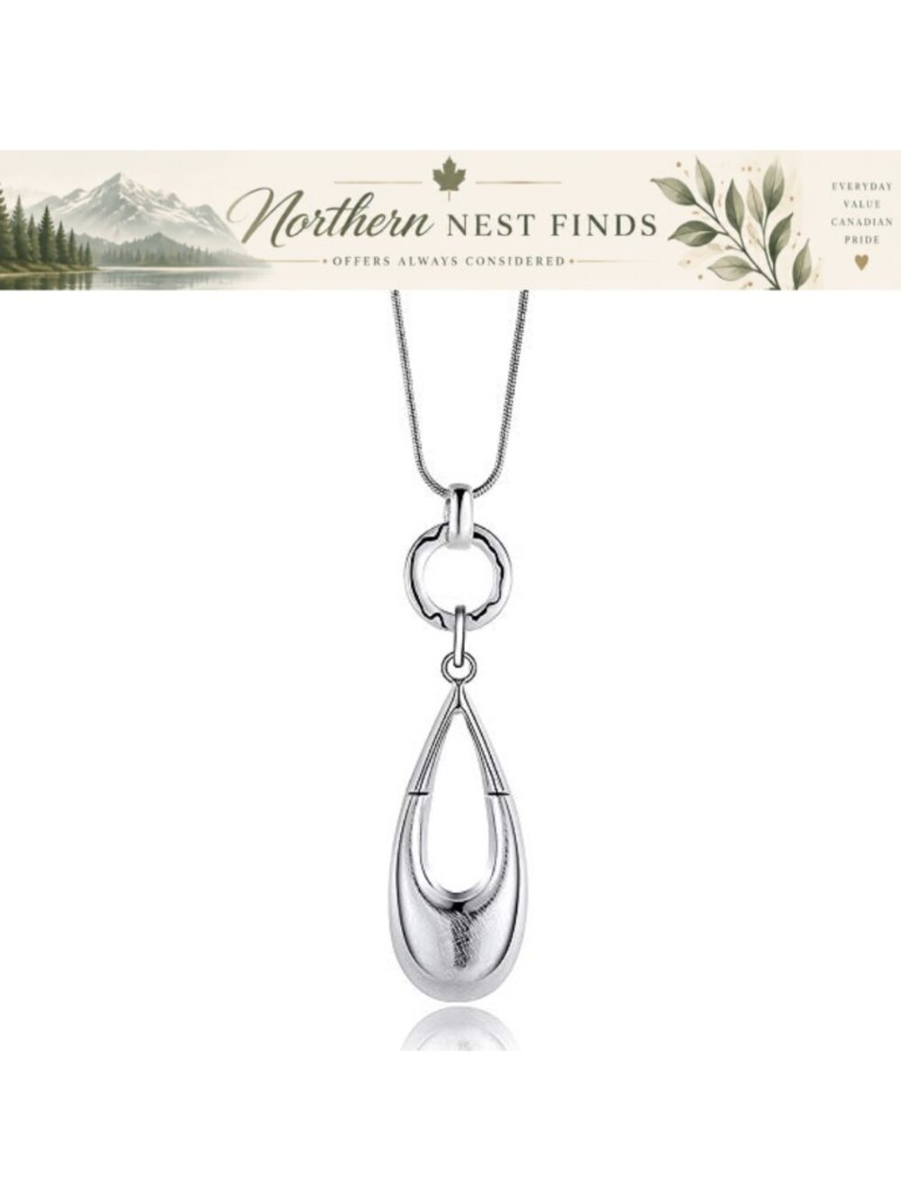 Long Waterdrop Pendant Necklace Silver Plated Y Chain Statement
